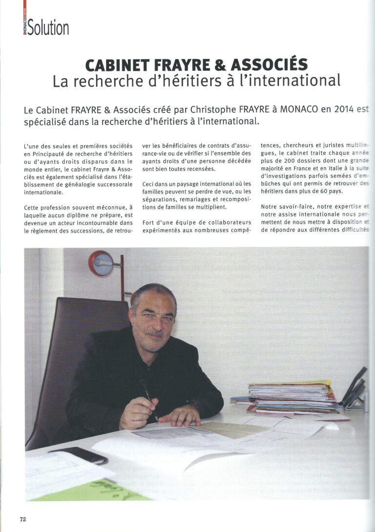 Cabinet Frayre in Monaco Eco magazine